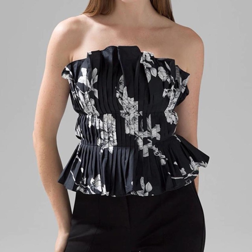 NWT WHBM Floral Black and White Strapless Top